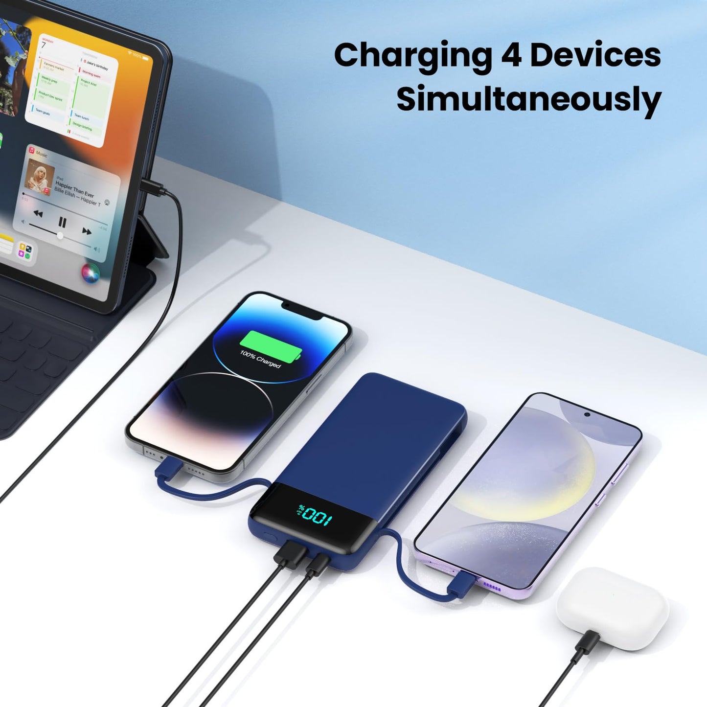 Portable Charger 50800mAh Power Bank with 3 Built in Cables,25W PD QC4.0 Fast Charging USB C Battery Pack,6 Outputs 2 Inputs Travel Essentials Portable Phone Charger for iPhone 17/16/15,Google,Android