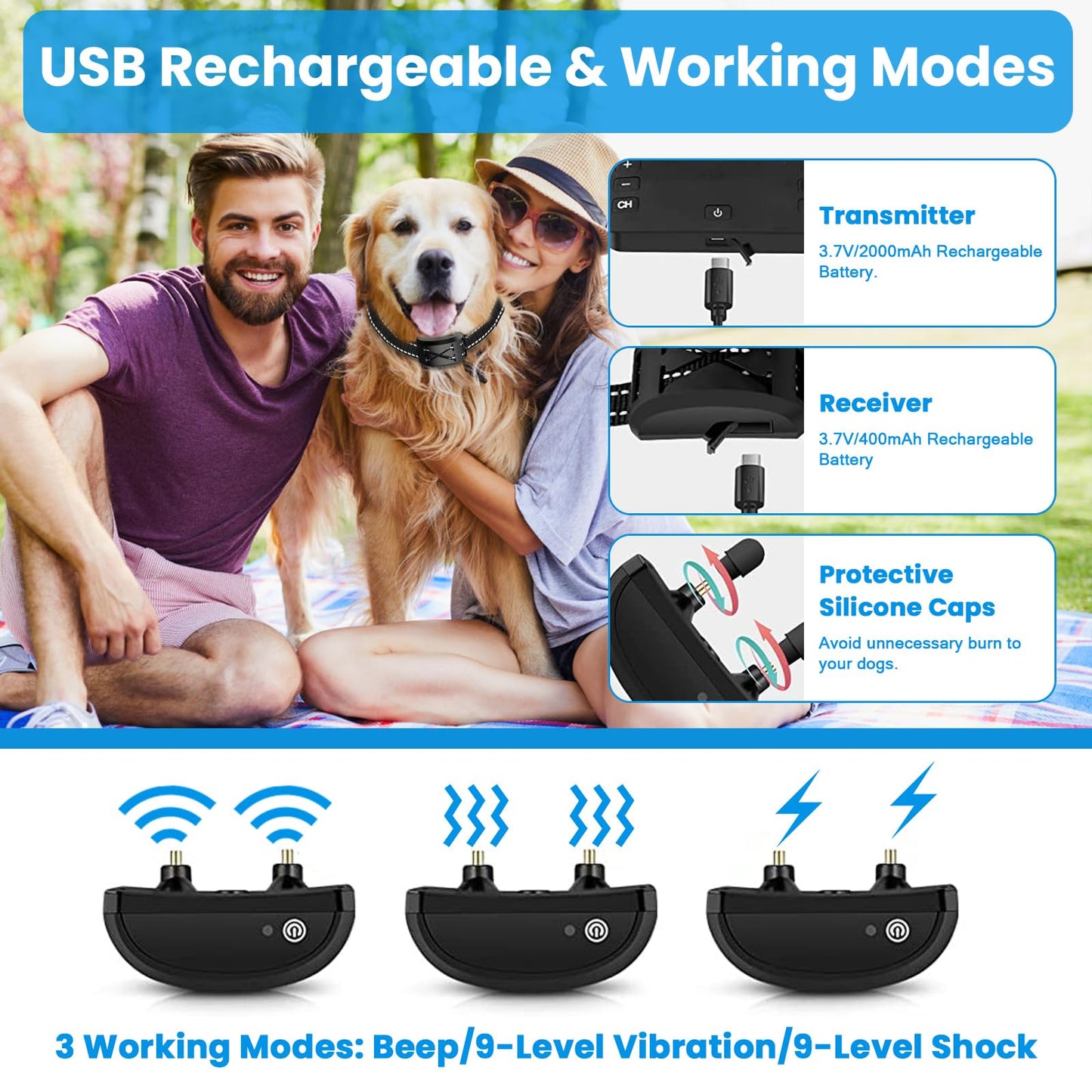 Wireless Dog Fence, 2-in-1 Electric Pet Containment System & Remote Training Collar, Rechargeable & Waterproof Shock Collar for Small Medium Large Dogs, Adjustable Range Up to 800ft