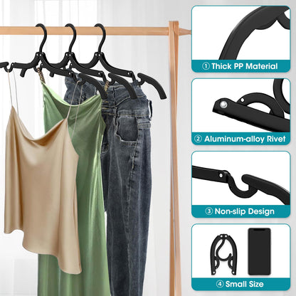 30 Pcs Travel Hangers Portable Foldable Travel Hanger Organizer, Plastic Cruise Essentials Clothes Drying Rack Folding Hangers for Camping Flying RV Europe Vacation Essentials Suitcase, Black