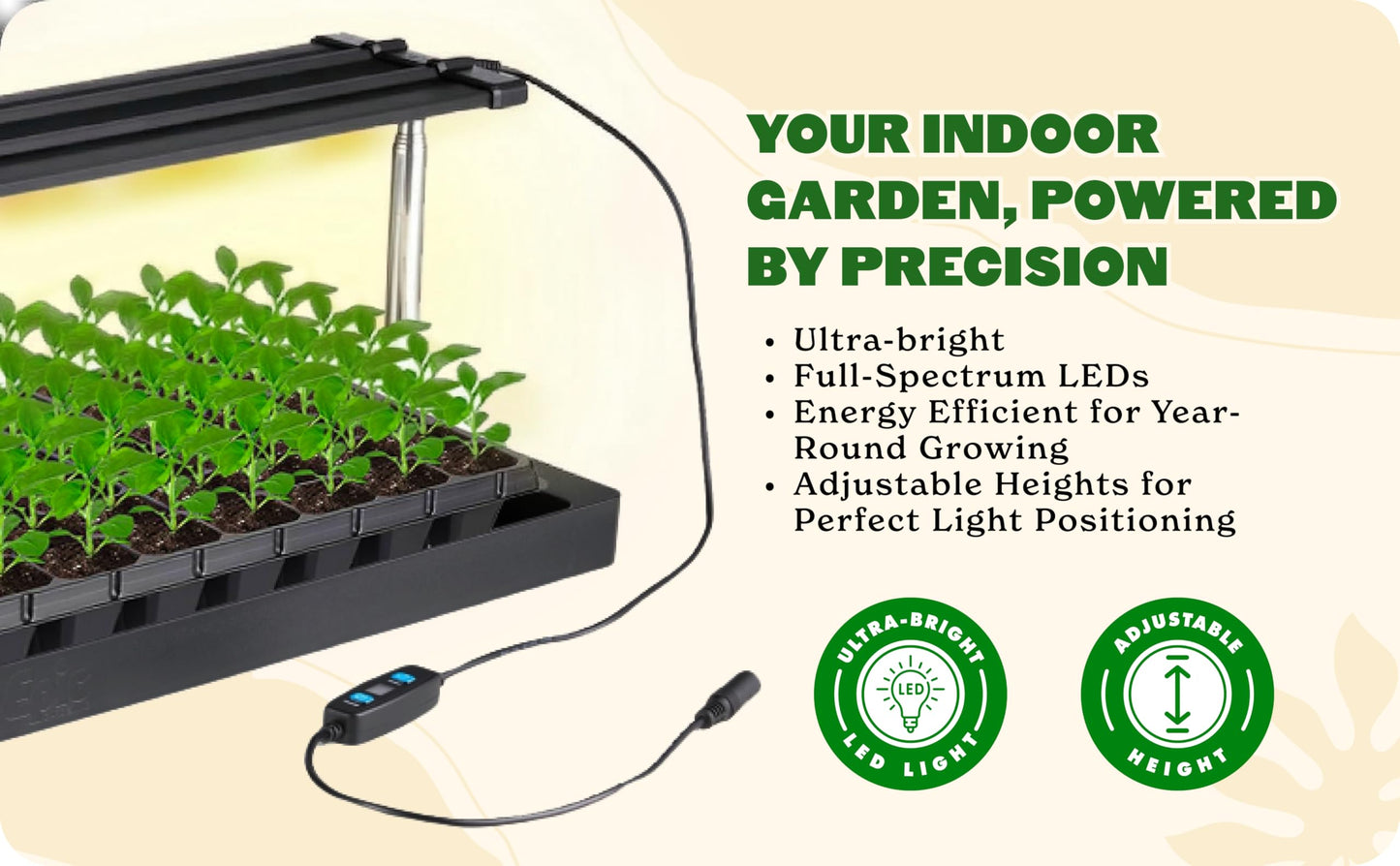 Epic Gardening Seed Starting Grow Light - Full-Spectrum LED with Adjustable Height & Integrated Tray for Indoor Seedlings | Energy-Efficient, Long-Lasting Light with Timer (Standard)