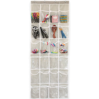 Simple Houseware 24 Pockets - Crystal Clear Over The Door Hanging Shoe Organizer, Gray (64'' x 19'')