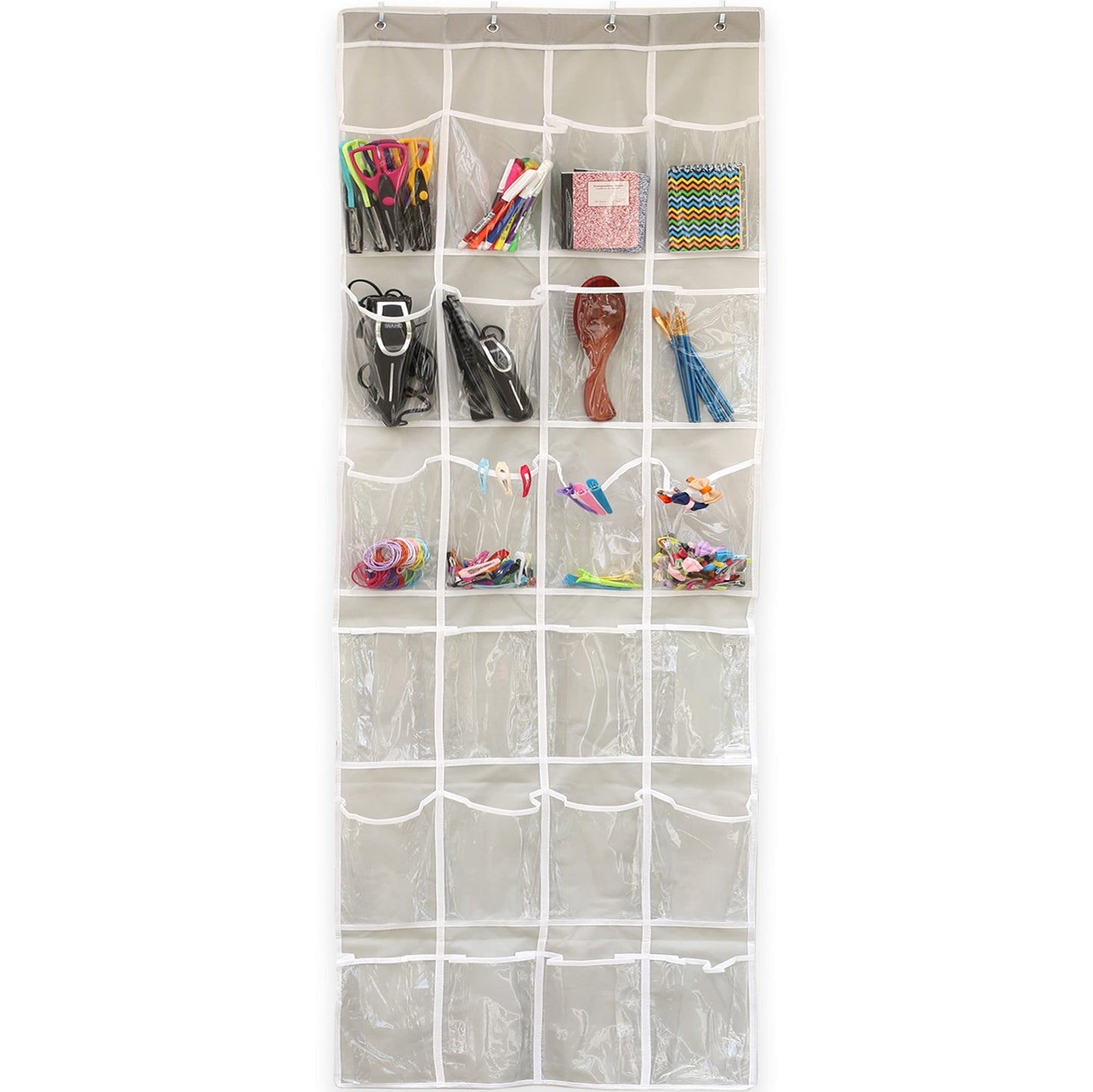 Simple Houseware 24 Pockets - Crystal Clear Over The Door Hanging Shoe Organizer, Gray (64'' x 19'')