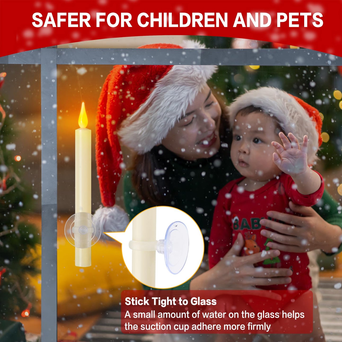 cosylive Christmas Window Candles with Remote Timer, Flameless Taper Candles with Suction Cups and Magnetic Base Battery Operated Flickering Candle for Christmas Halloween Decoration (6 Pack)