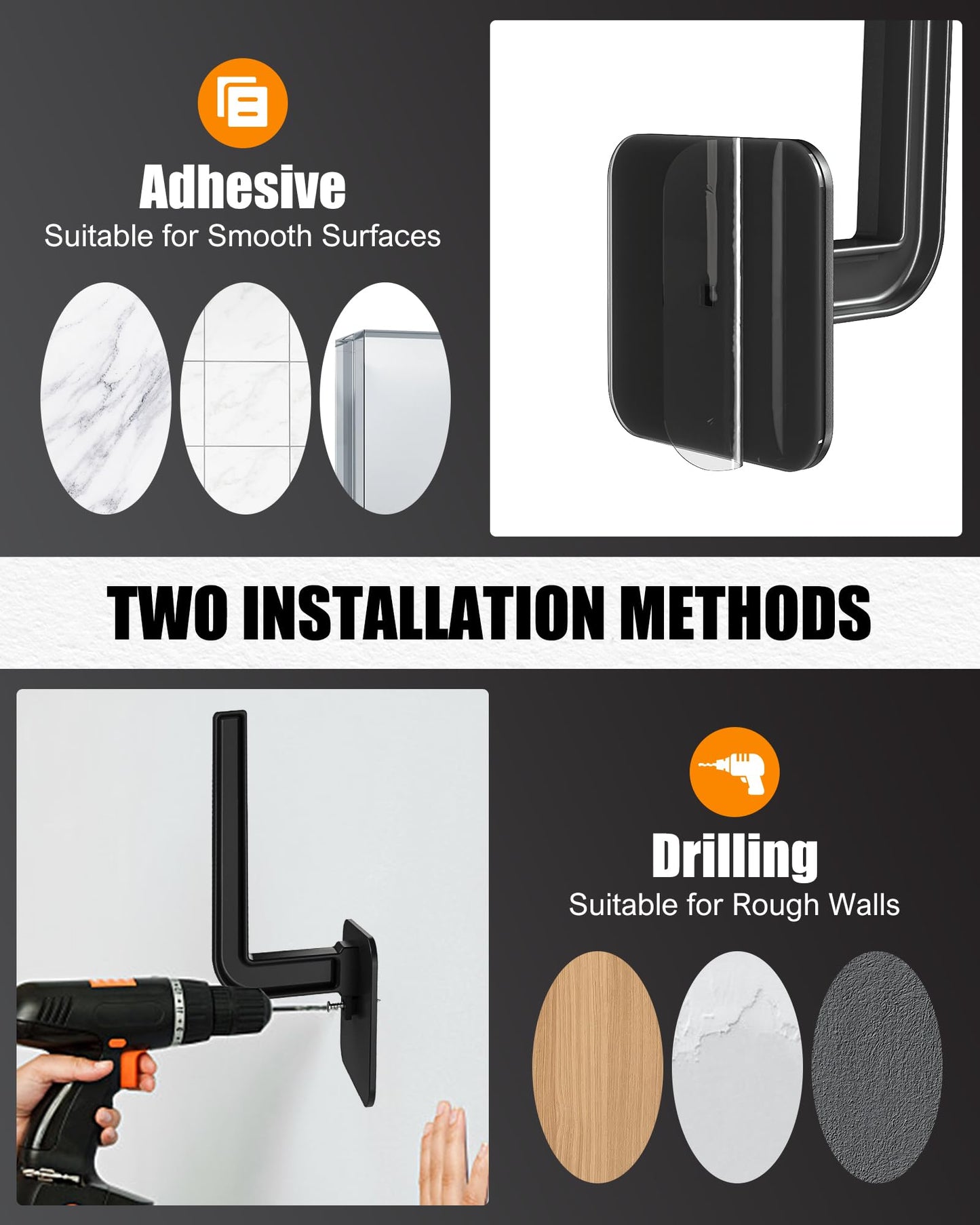 Sunfanie Hat Rack for Hat Storage (4-Pack), Multi-Purpose Hat Organizer, Strong Adhesive Hooks for Wall Organizer for Baseball Caps, Two Mounting Options Hook, Black