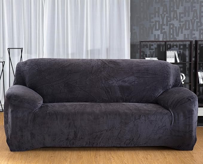 vctops 4 Seater Velvet Plush Stretch Sofa Slipcover 1-Piece Sofa Cover