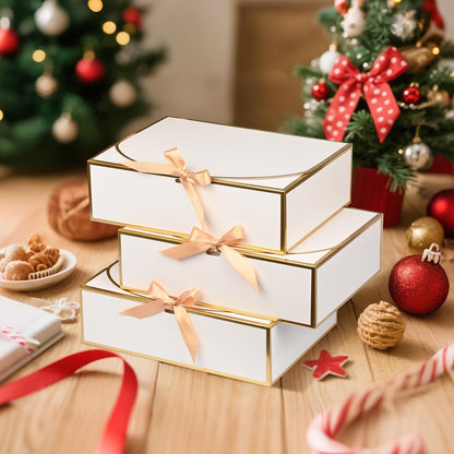 10 Pack Gold Foil Gift Boxes with Lids, 10.6x7.8x3.1Inch Luxury Bridesmaid Proposal Box, White Gift Boxes for Presents, Wedding, Baby Shower, Birthday Party