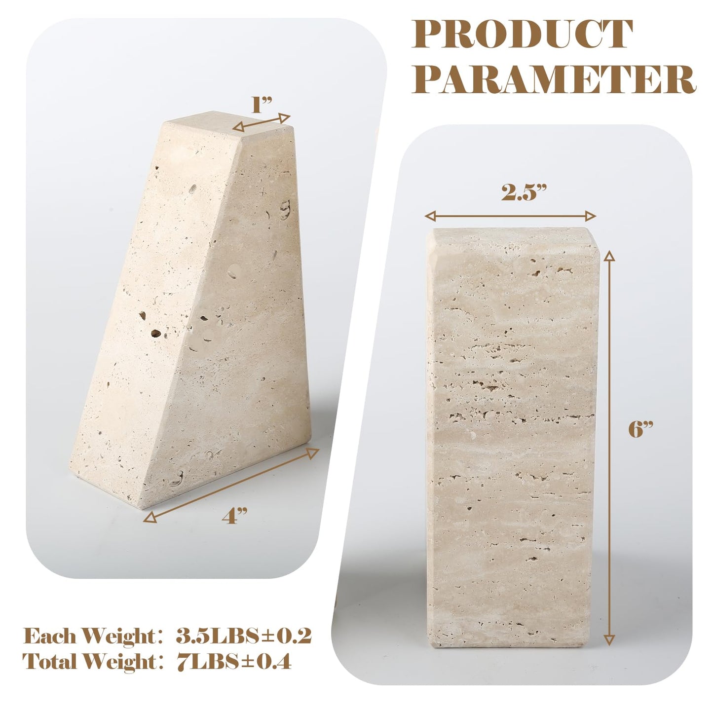 Karibiber Travertine Bookends for Heavy Books, Marble Decorative Bookends for Shelves, Heavy-Duty Stone Book Ends for Hardback Book & Cookbooks, Unique Book Stopper & Holder, Travertino Italy