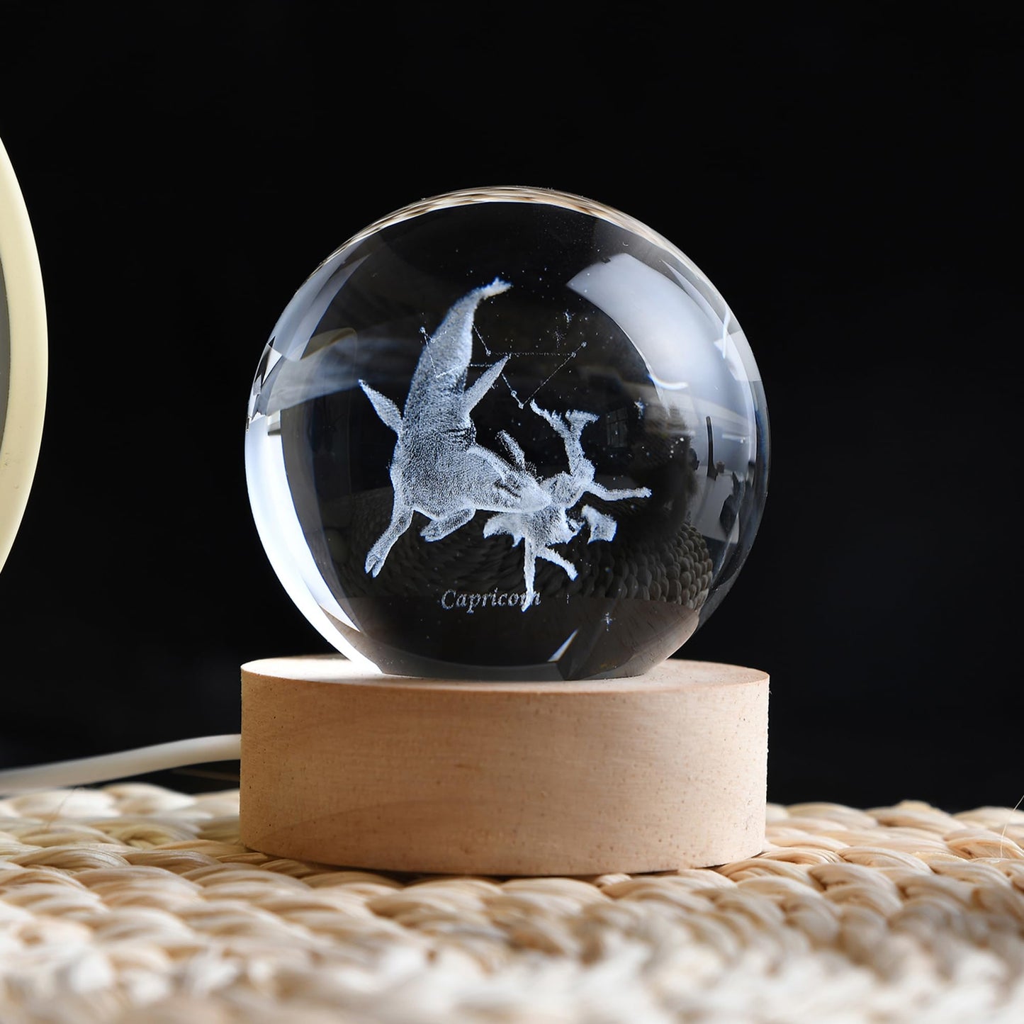 QIANCHANG Capricorn Constellation Crystal Ball with LED Light Stand, 60mm 3D Laser Etched Glass Sphere Decorative Balls, Zodiac Astrology Birthday Gifts for Women Kids