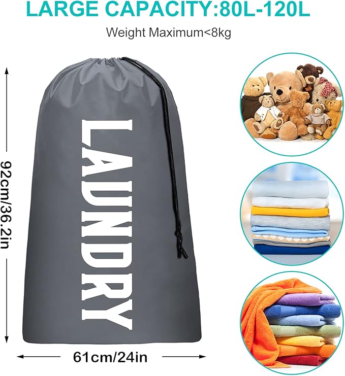 2 Pack XL Travel Laundry Bag, Machine Washable Dirty Clothes Organizer