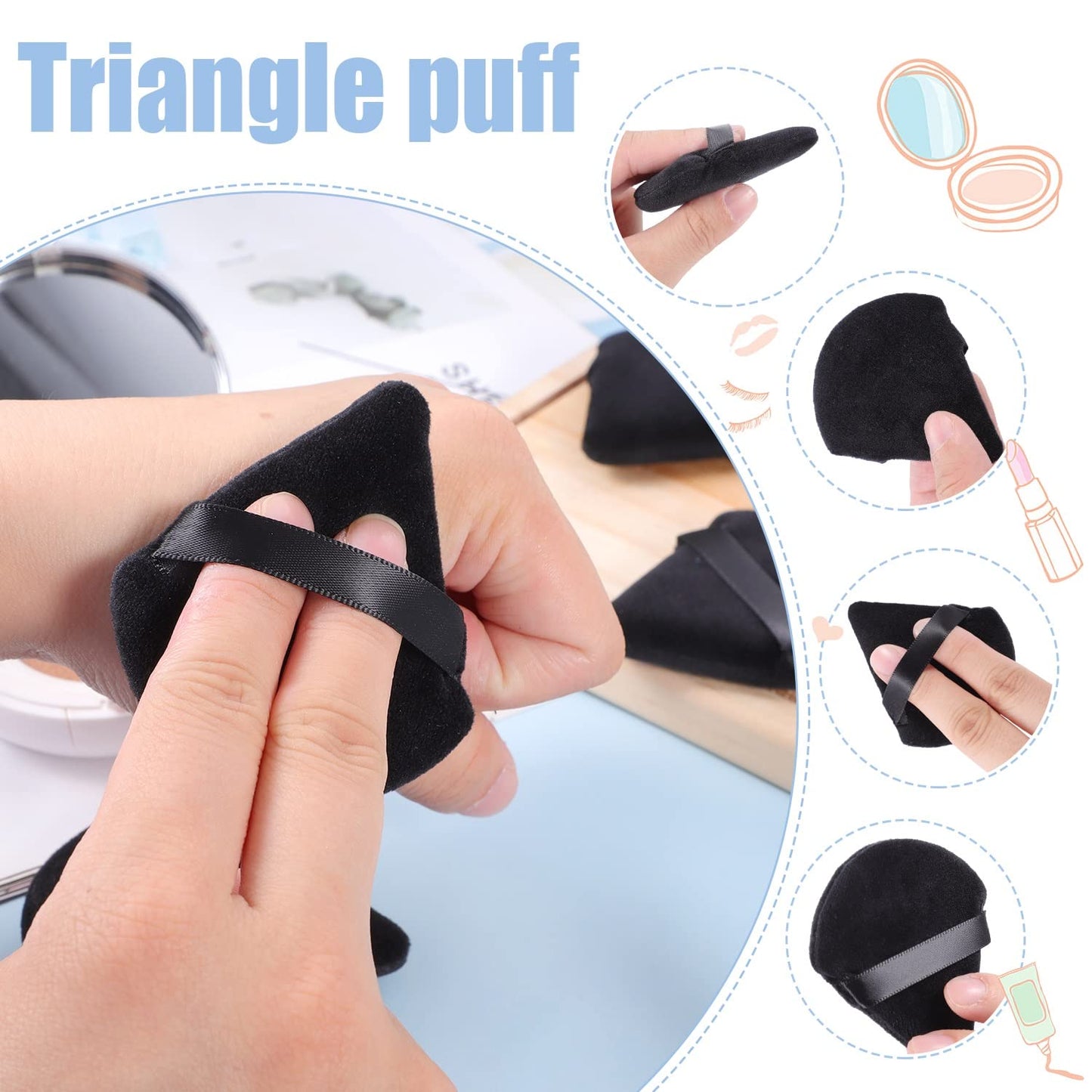 Pimoys 6 Pieces Powder Puff Face Makeup Sponge Soft Velour Triangle Powder Puffs Beauty Sponge Stocking Stuffers for Loose Powder (Black, Pink)