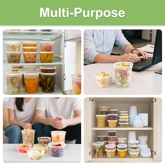 60 Sets Deli Containers with Lids, 32/16/8 oz X 20 Set Each, Leak-Proof & BPA