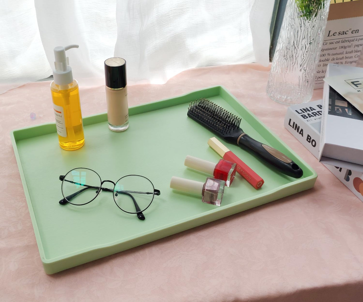 VCREATC Green Serving Tray (15 x 10.6 inch), Laegr Tray for Serving Accessory, Spa, Coffee, Drinks, Tea, Bar, Party, Seasoning, Perfume and Display Use.