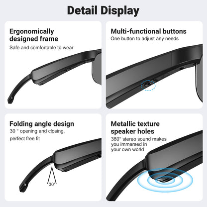 Smart Glasses, Polarized Bluetooth Sunglasses, Built-in Mic & Speakers, Voice Assistant, UV Protection Audio Sun Glass