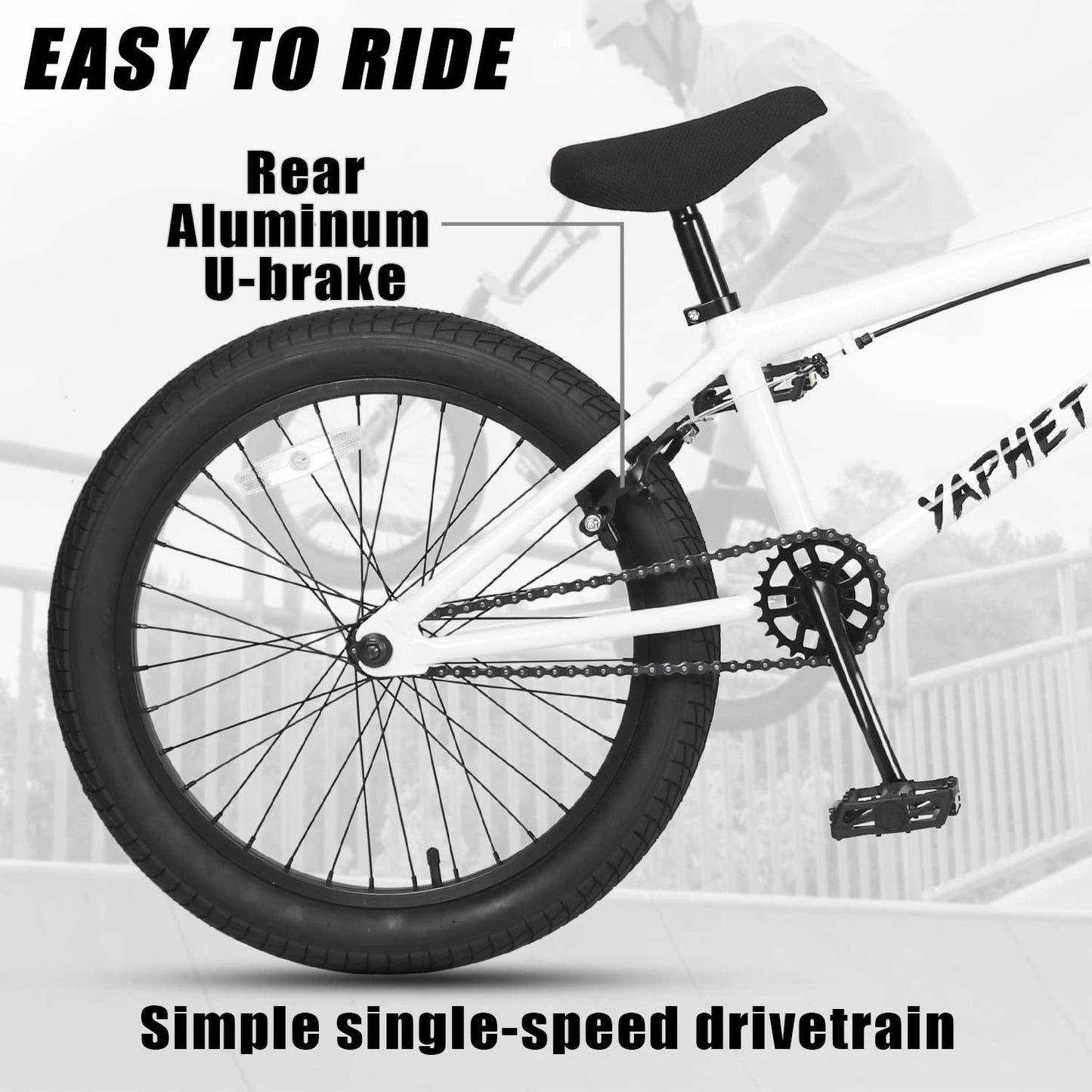 cubsala Freestyle BMX Bike, 20 Inch Yaphet Bicycle for Teen Beginner and Adult Riders, Bike with Hi-Ten Steel Frame, White