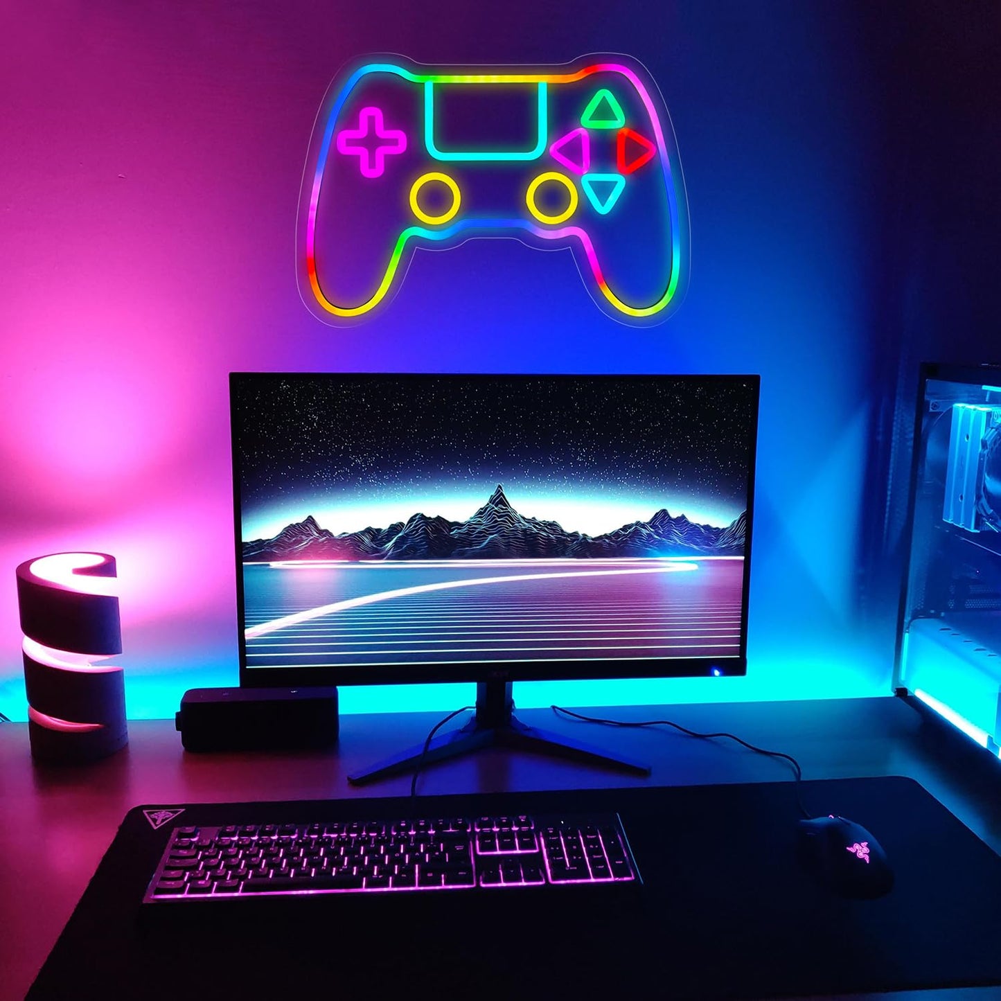 Qusea Gamer Neon Sign Gamepad Shaped RGB LED Neon Lights Gaming Sign USB Powered Game Gift for Boys Bedroom Gamer Room Wall Decor