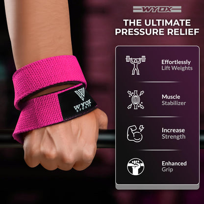 WYOX Figure 8 Weight Lifting Straps for Weightlifting Heavy Duty Deadlifting Workout Straps | Wrist Wraps Gym Equipment Gear Men Women PAIR (Pink, Standard)