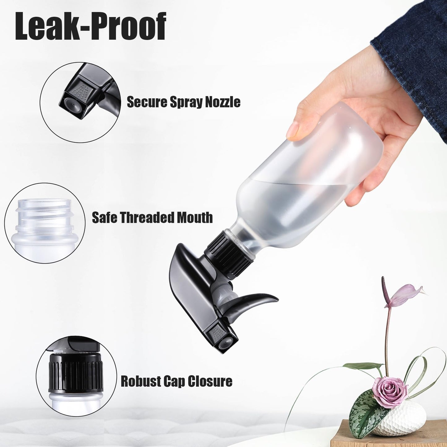 GearTrust Small Water Spray Bottle for Hair, Frosted Clear Plastic Small Squirt Bottle with Adjustable Mist/Stream, Refillable Empty Mister Spray Bottles for Hair, Plant, Cleaning, Pet, 10.1 oz /300ML
