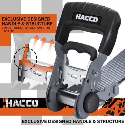 HACCOPLANET Ratchet Straps, 5280lb Break Strengeth, 1.6" Heavy Duty Ratchet Tie Down Strap Set w/Padded Handle, S Hook, Soft Loop for UTV Motorcycle Truck Cargo Straps (Grey, 8FT)