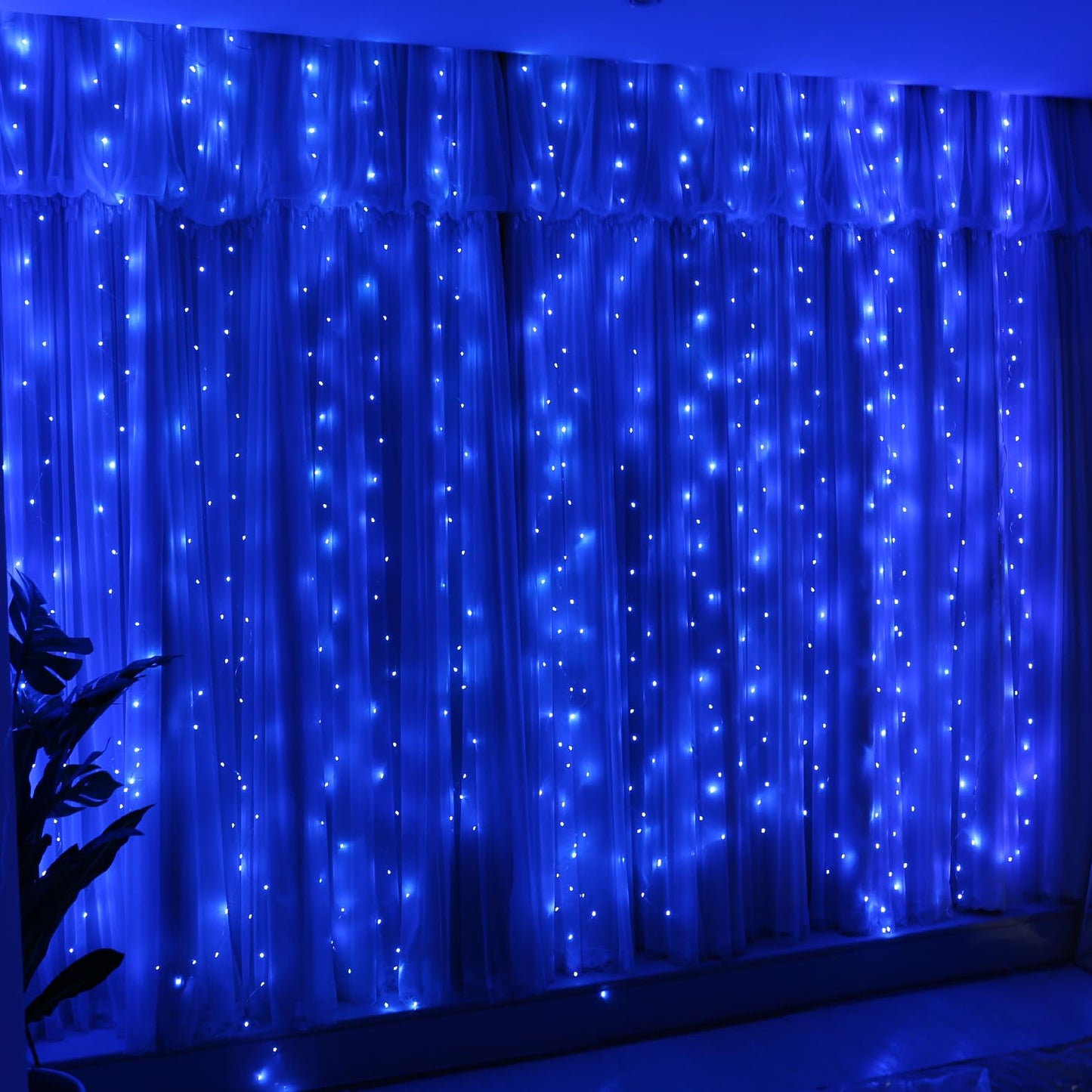 HXWEIYE 300LED Fairy Curtain Lights, 9.8x9.8Ft USB Plug-in 8 Modes Christmas String Hanging Lights with Remote for Bedroom Backdrop Wedding Indoor Wall Decor, Blue, Standard – 1 Pack