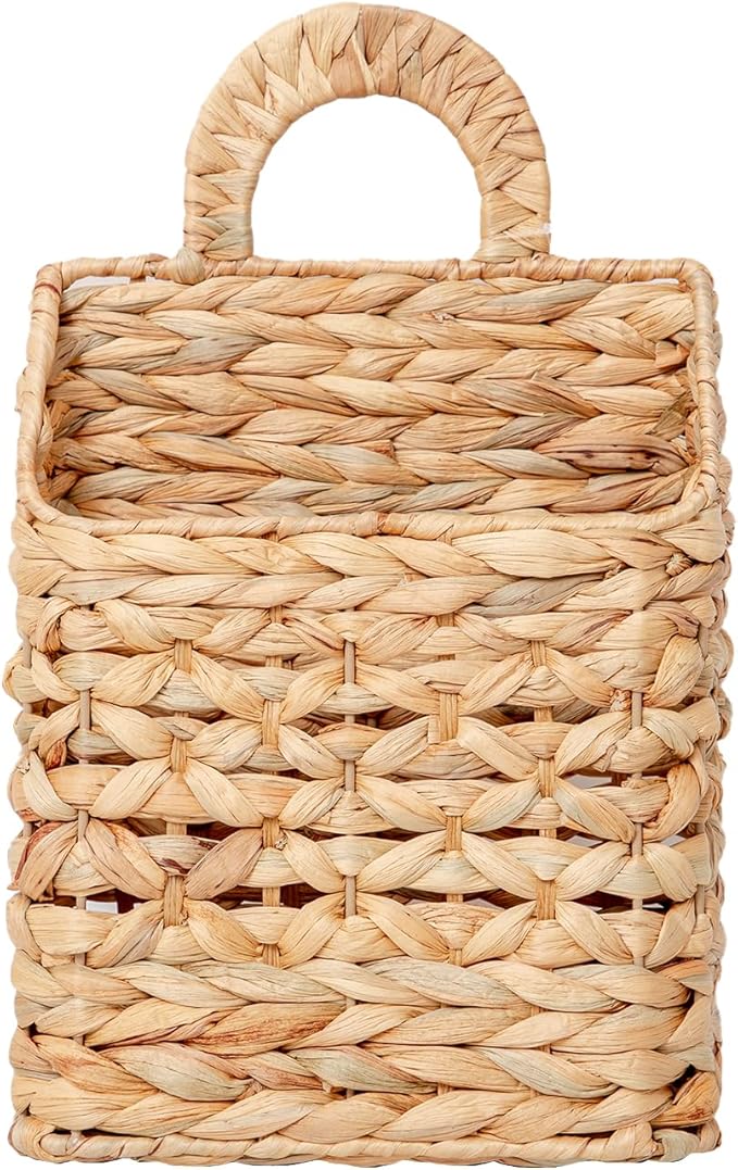 Wicker hanging basket, Water Hyacinth Wall Basket, Rustic Handwoven Hanging