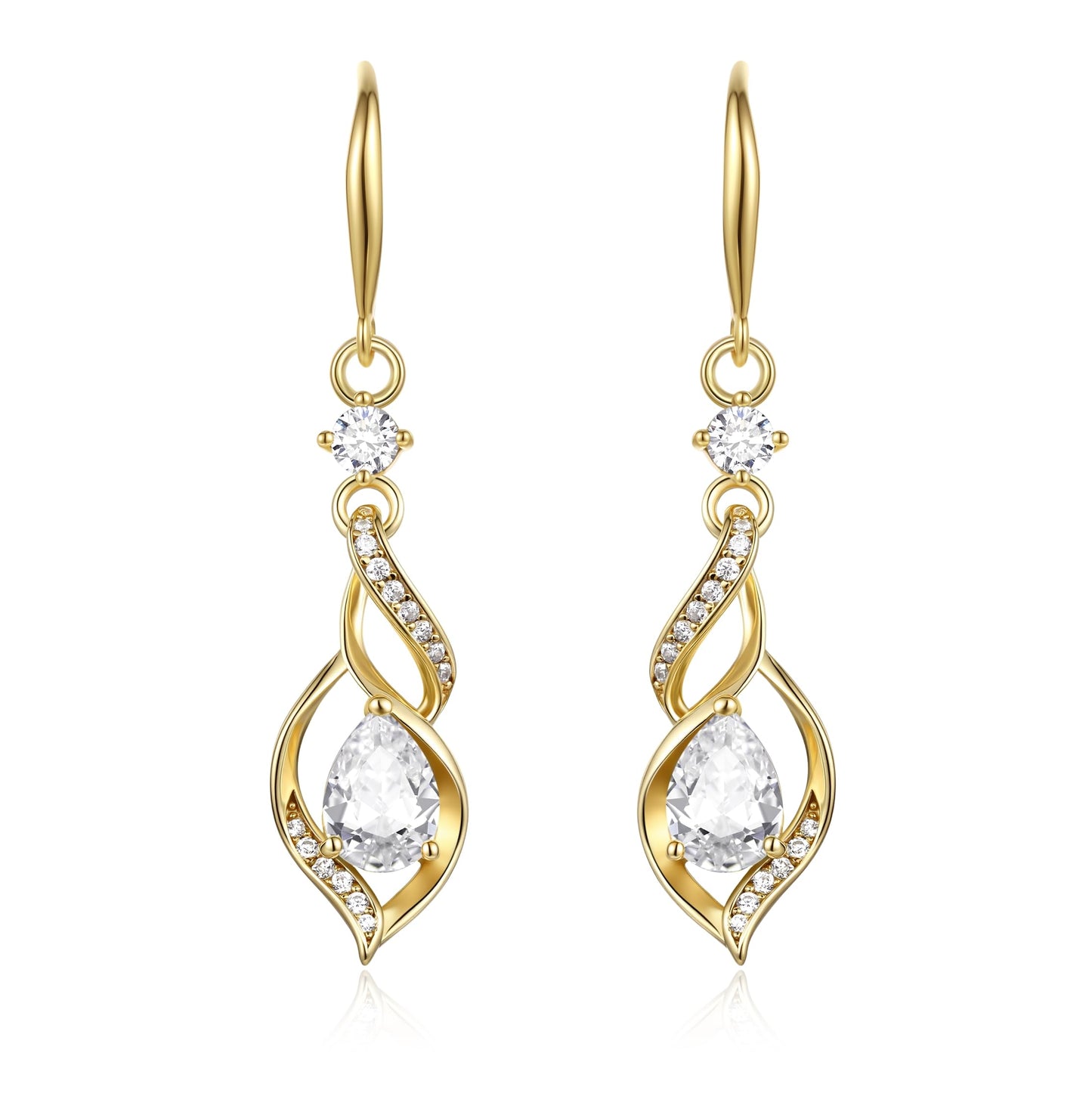 FANCIME 14K Gold Plated April Birthstone Dangle Earrings for Women Teardrop Cubic Zirconia Earrings S925 Sterling Silver infinity Love Birthday Gifts for Mom Women