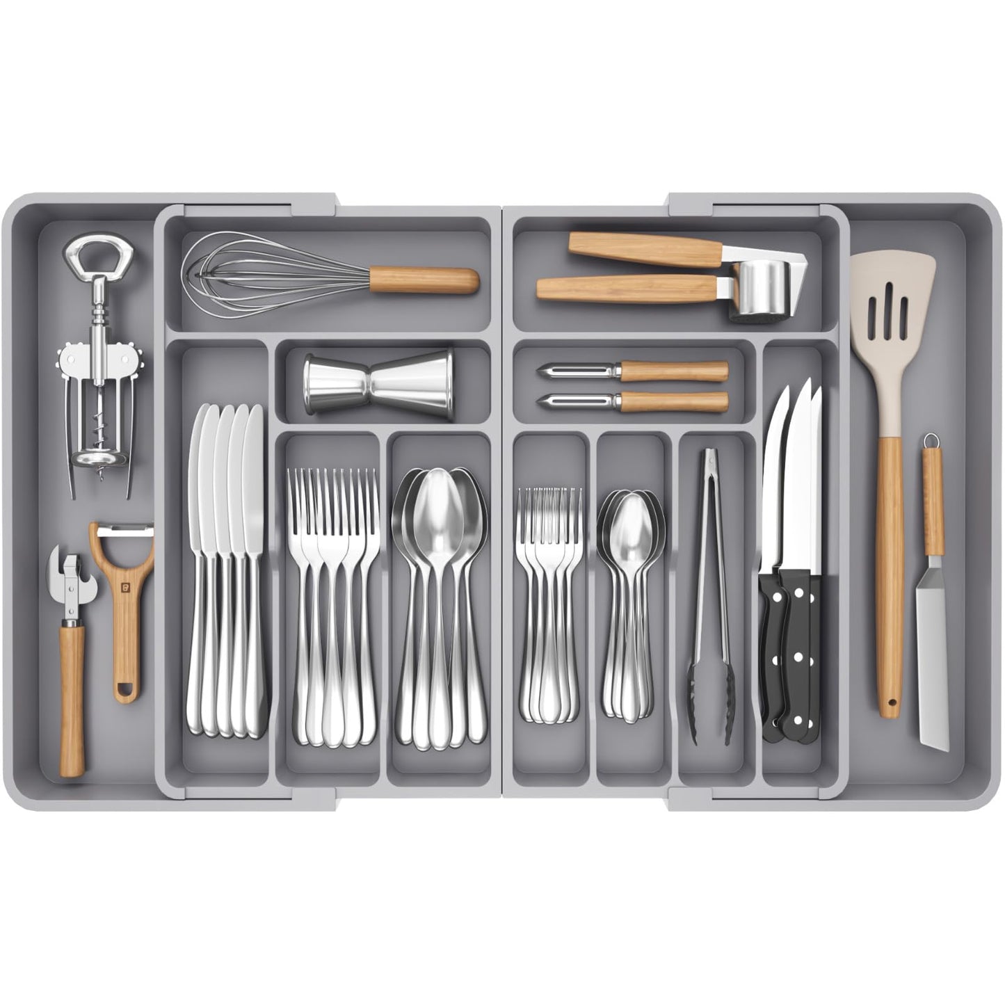 Lifewit Large Silverware Drawer Organizer, Expandable From 21 to 36 Inches, BPA Free Plastic Utensil Tray for Kitchen, Adjustable Flatware and Cutlery Holder for Spoons Forks Knives, Black