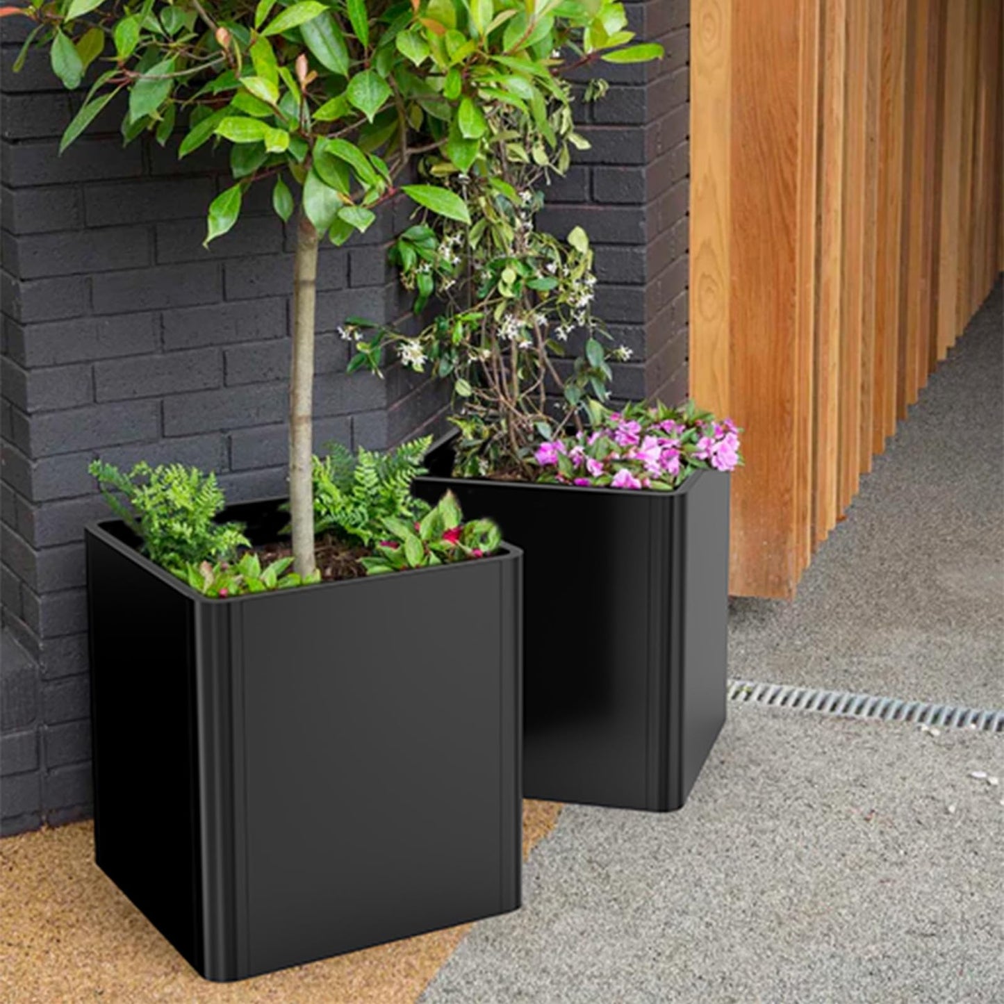 Gardenaire Metal Square Planter Box, Galvanized Steel Planters for Outdoor Plants, 20"x 20"x 21" Black Large Outdoor Planters with Drainage Hole for Porch/Patio/Garden