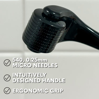 The Beard Club Derma Roller for Face, Body and Scalp - Microneedling for Men and Women with 540 Titanium Microneedles - Beard Roller & Micro Needling Scalp Hair - Black