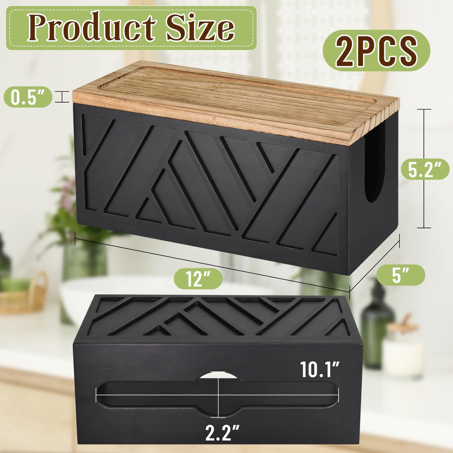 Set of 2 Paper Towel Dispenser Wall Mount, Paper Towel Holder Wall Mounted with Lid, Solid Wood Commercial C-Fold, Z-Fold, Trifold Hand Paper Towel Holder Hand Towel Holder for Bathroom Kitchen Decor