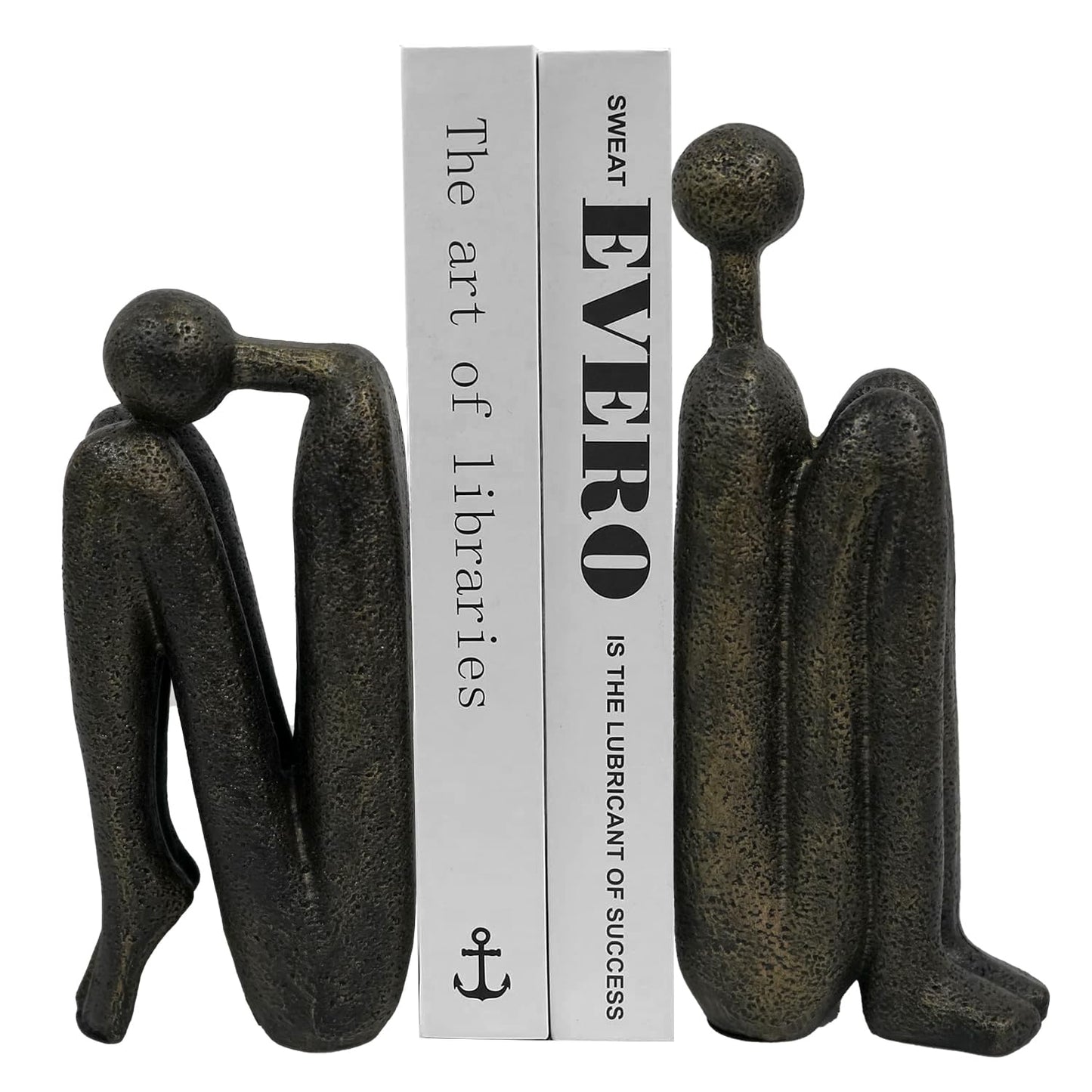 Thinker Decorative Bookends for Shelves, 1 Pair Heavy-Duty Book Ends Holder, Resin Book Stopper for Office Home Living Room Decor