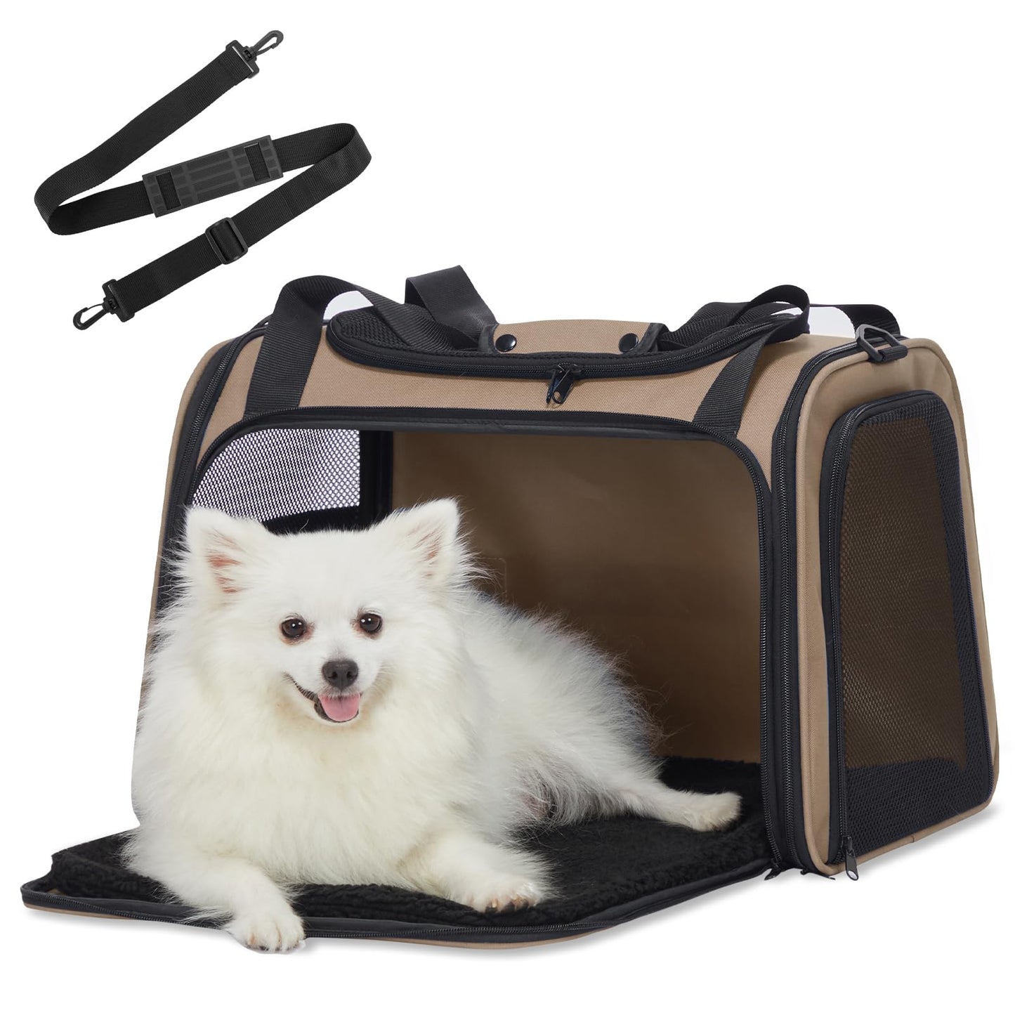 PETSFIT Dog Carrier Cat Carriers for Puppies, Medium Cats up to 25Lbs, Travel Soft Sided Pet Carrier (Large, Khaki)