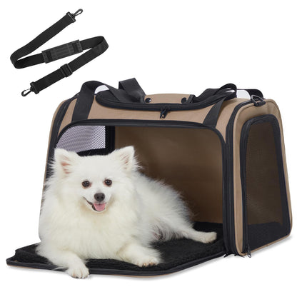 PETSFIT Dog Carrier Cat Carriers for Puppies, Medium Cats up to 25Lbs, Travel Soft Sided Pet Carrier (Large, Khaki)
