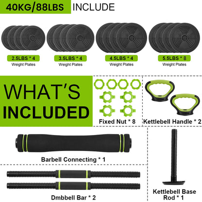 88Lb Adjustable Dumbbell Weight Set, Free Weights Dumbbells Set for Home Gym,Round