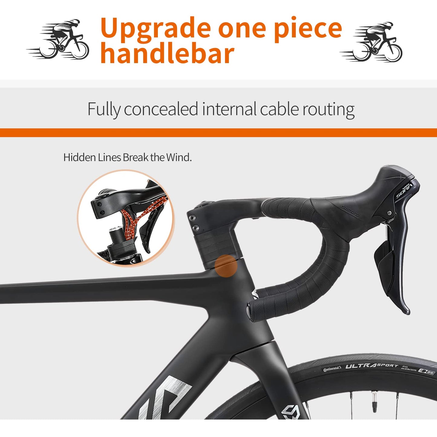 SAVADECK Carbon Disc Road Bike, Integrated Design Racing Bicycle Carbon Frame Carbon Fork with Shimano SORA R3000 Derailleur System 18 Speed Disc Brake Road Bike for Men or Women(White,54cm)