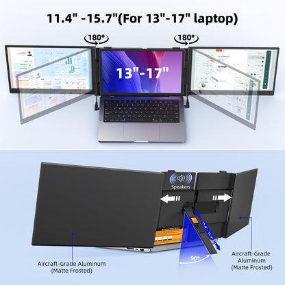 14" Dual Laptop Screen Extender with 1.3lbs - Ultra Thin Portable Monitor for Laptop Plug & Play, FHD 1080P Laptops Extended Monitor for 13"-17" Laptops, USB-C/HDMI Travel Display for Mac/Win