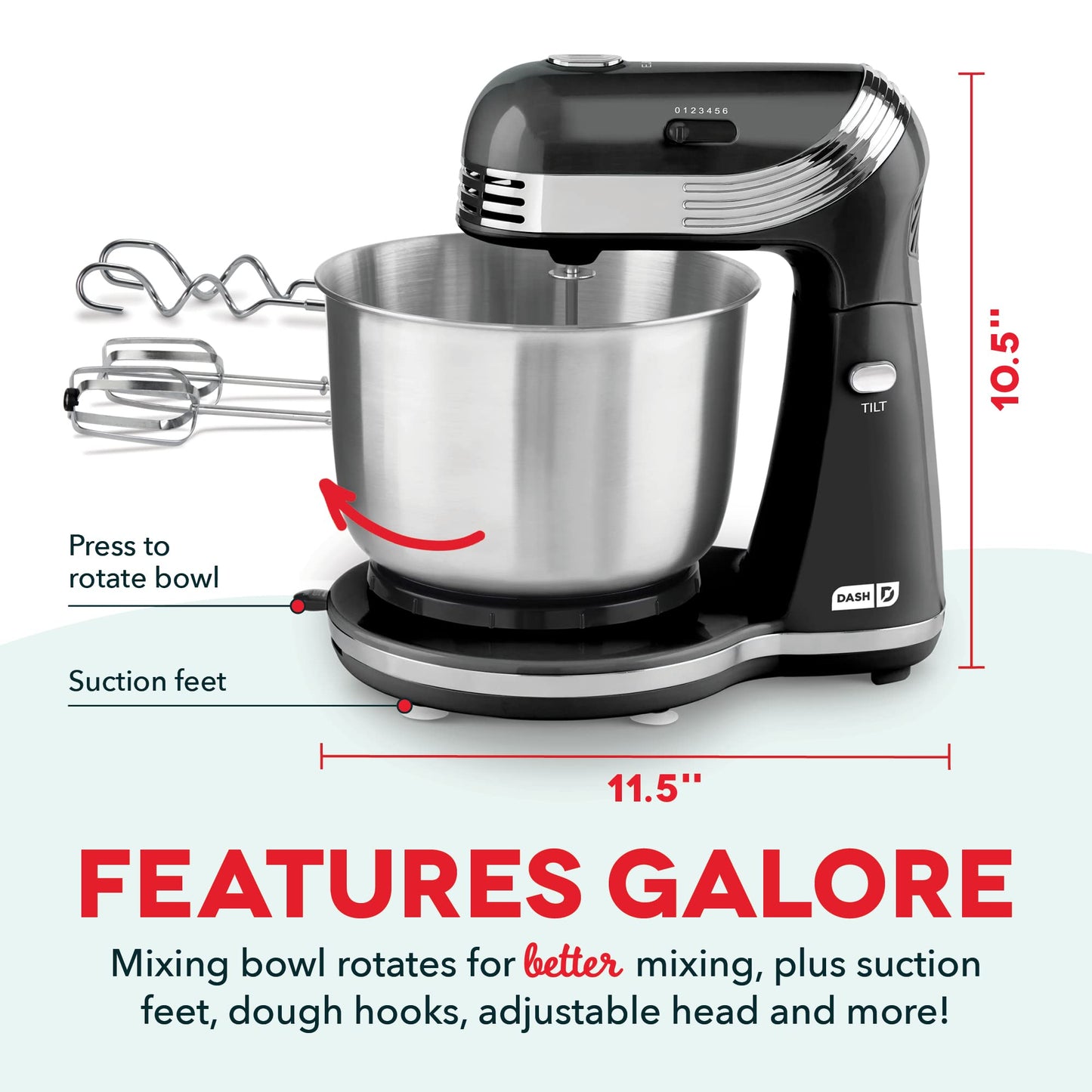 Dash Stand Mixer (Electric Mixer for Everyday Use): 6 Speed Stand Mixer with 3 Quart Stainless Steel Mixing Bowl, Dough Hooks & Mixer Beaters for Dressings, Frosting, Meringues & More - Pink