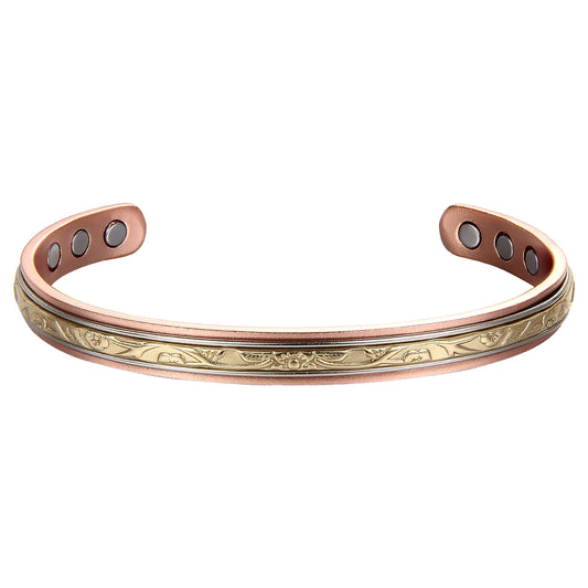 Pure Copper Magnetic Minimalist Bracelet - Adjustable Fleur D'OR Style - Ultra Strength Magnets - Unisex - Earth Therapy