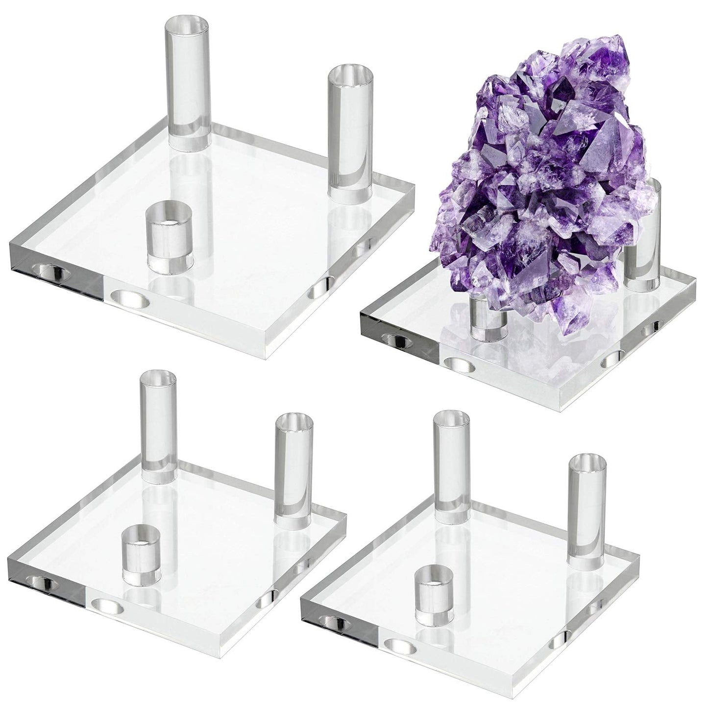 Hipiwe Clear Acrylic Display Stand - Three-Peg Display Easel Stands for Fossil Coral Geodes Rock Mineral Agate Small Collectibles, Set of 4