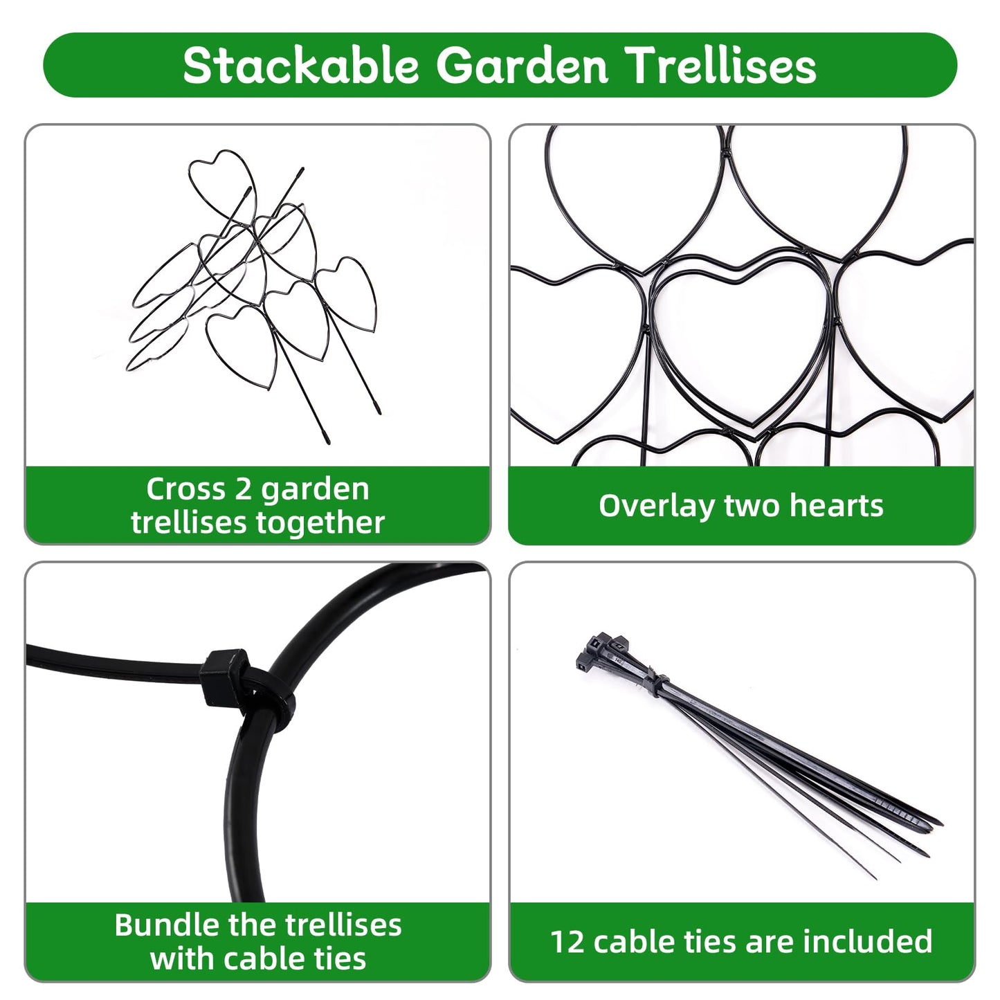 Seqiuay Trellis for Climbing Plants Indoor, Stackable Garden Trellis for Potted Plants, Small House Plant Trellis for Vine Ivy Flower Plant Support Outdoor DIY Metal Trellis 3 Pack, Black