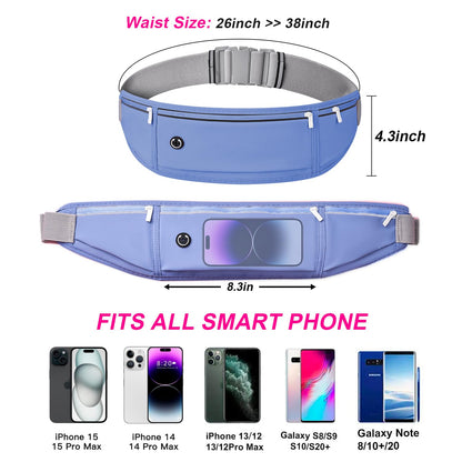 JUCURRI Slim Running Belt for Women Men,Runners Fanny Pack Phone Holder,Money Belt,Running Gear Accessories,with 3 Pockets.(Blue)