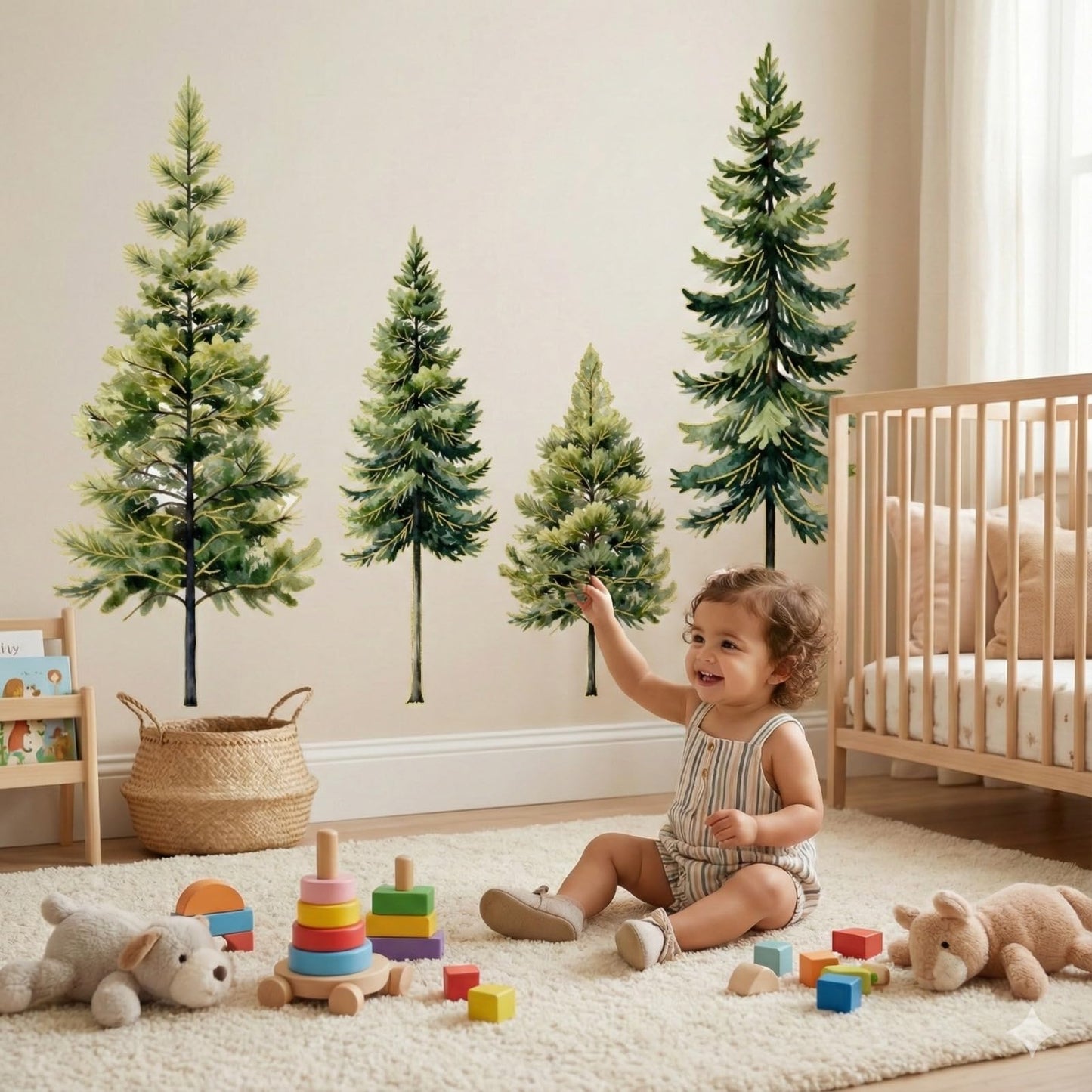 Pine Tree Wall Stickers for Nursery: Peel and Stick Christmas Nature Wall Decals for Parents Kids - Baby Room Kids Bedroom Decor