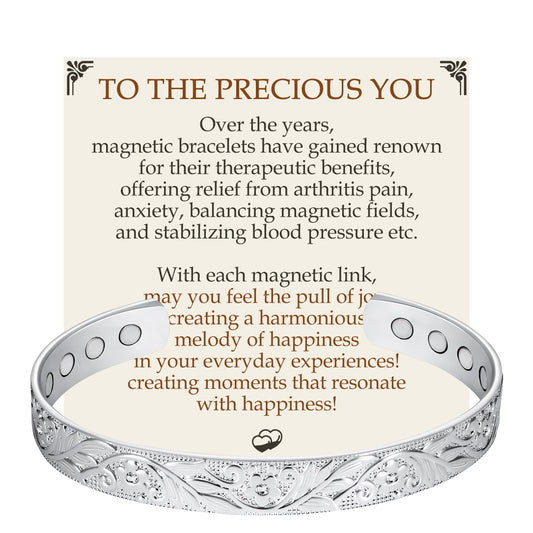 Feraco Copper Bracelet for Women, 12X Ultra Strength Magnetic Bracelets, 99.99% Pure Copper Cuff Bangle with 3500 Gauss Neodymium Magnets & Sparkling Cubic Zirconia, Silver