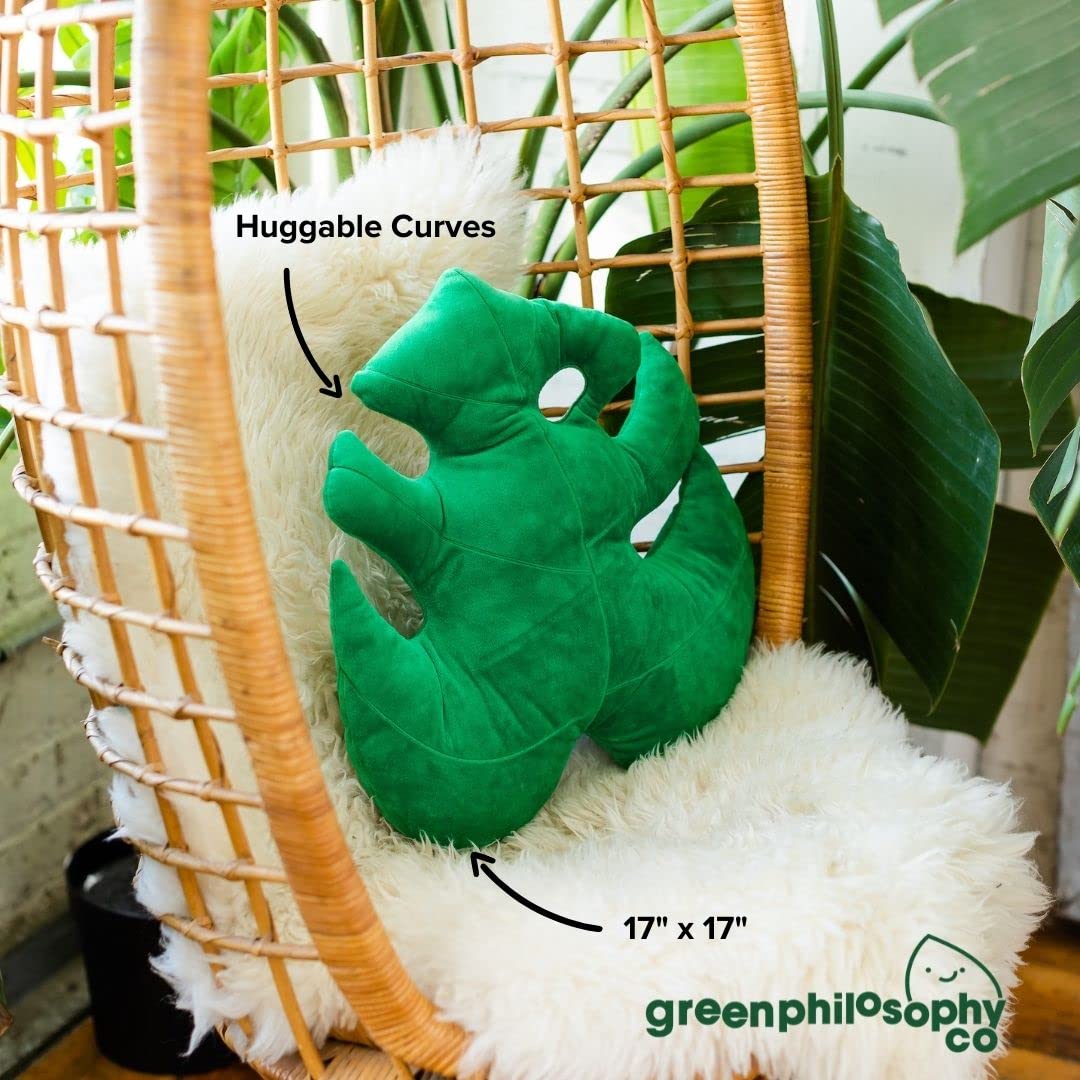 Green Philosophy Co. Monstera Leaf Pillow - Mossy Earth - Large Soft Plant-Shaped Plush Cushion for Couch, Bed, or Reading Nook - Cute & Unique Nature-Inspired Decor Super Soft & Cuddly Throw Pillow