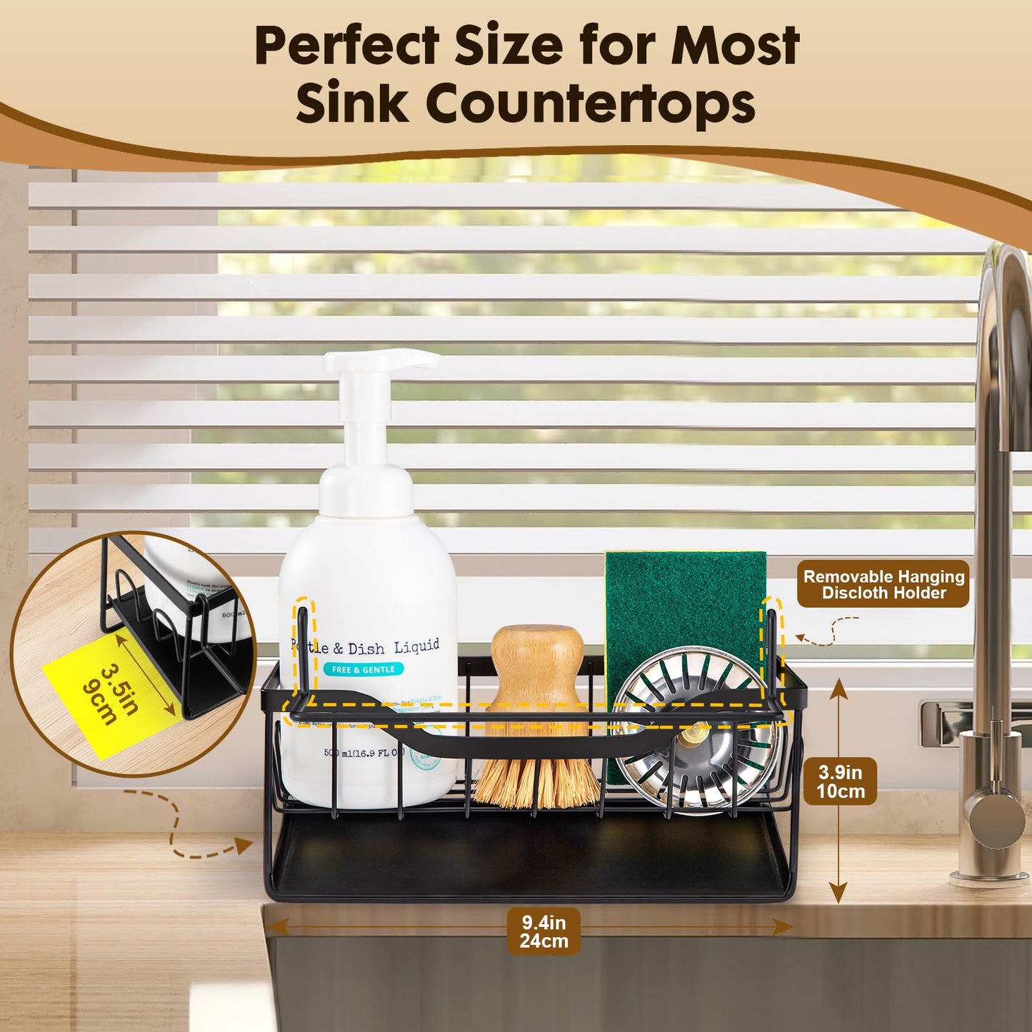 Sinnsally Sponge Holder for Kitchen Sink Caddy,Stainless Steel Dish Soap Dispenser Rack,Dish Soap Caddy for Kitchen Sink Utensil Holder with Drain for Countertop,Kitchen Counter Organizer and Storage