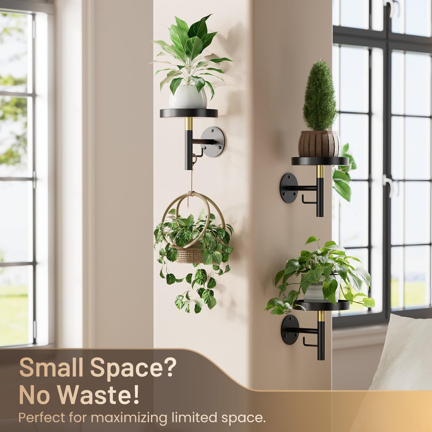 YUOROS 3 Pack Wall Plant Holder Wall Planters for Indoor Plants Hanging Window Plant Shelves Hanger Decor (Black)