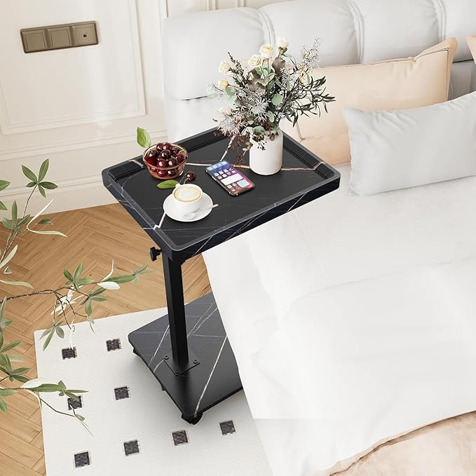 C Table End Table Adjustable Height, 360°Swivel TV Tray Table