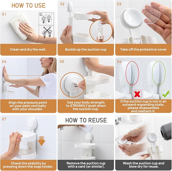 LEVERLOC Soap Dish Holder for Shower Double Layer Suction Cup Wall Mounted