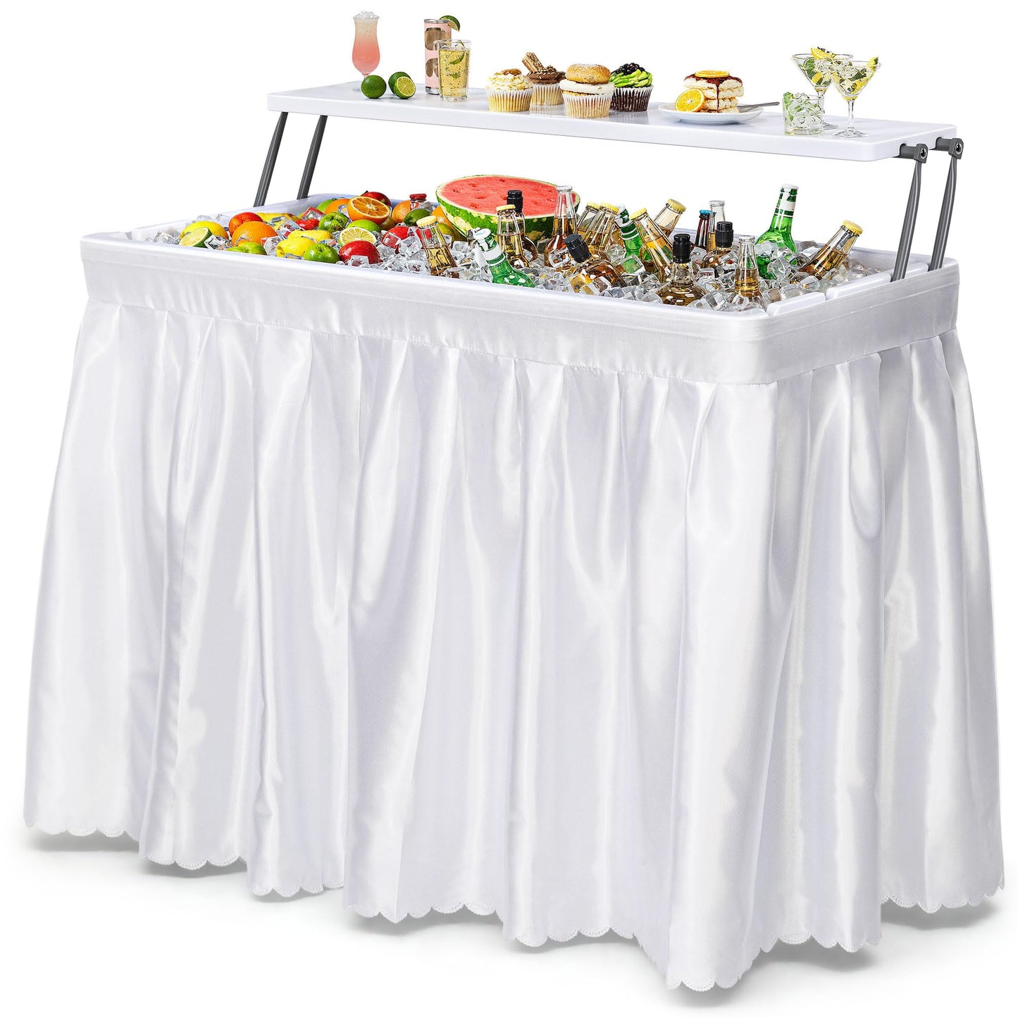 YITAHOME Two-Tier Ice Table, 4FT Folding Ice Cooler Table with Drain and Detachable Skirt, Portable Ice Table for Parties, Picnics, Camping, Weddings, BBQs