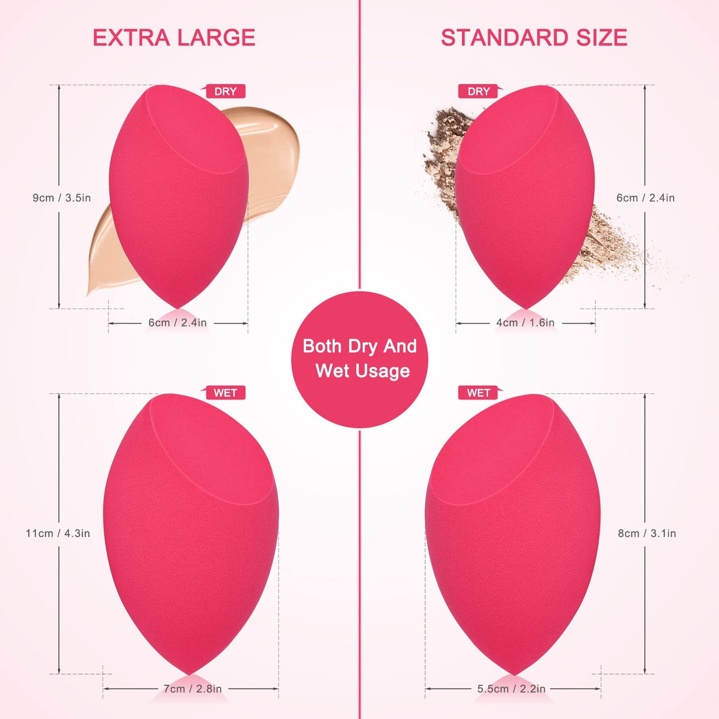 XL EXTRA LARGE Make Up Beauty Sponges Blender-Product contains: 1x Small(8cm) 1xExtra Large(11cm) and 2 Sponge Holder-for Face Body, Blush Cream, Liquid Foundation Powder Application, Ivory