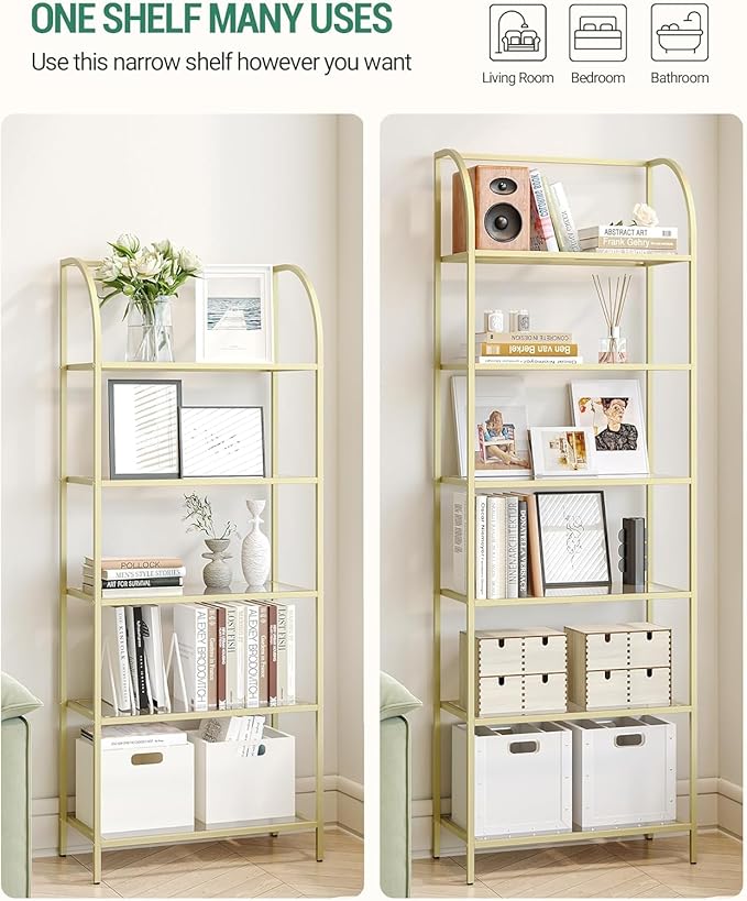 Hzuaneri Bookcase Bookshelf, Tempered Glass Arched Bookshelf